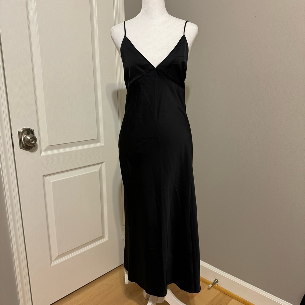 Abercrombie & Fitch Satin Slip Midi Dress Black Sz Small